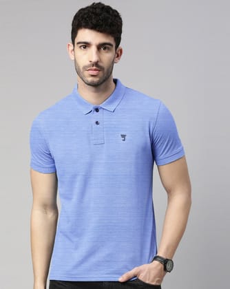 Blue Mélange Solid Polo T-shirt-L