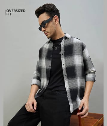 Chimpaaanzee Cotton Blend Oversized Fit Checks Full Sleeves Men's Casual Shirt - Black ( Pack of 1 )
