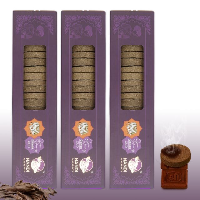 Nandi Air Purifier 100 Percent Desi Cow Dung Cake Kande (63 Pcs) (Oud Fragrance-Pack of 3)