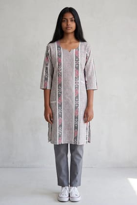 Grey Sambalpuri Bandhakala Handloom Cotton Kurti