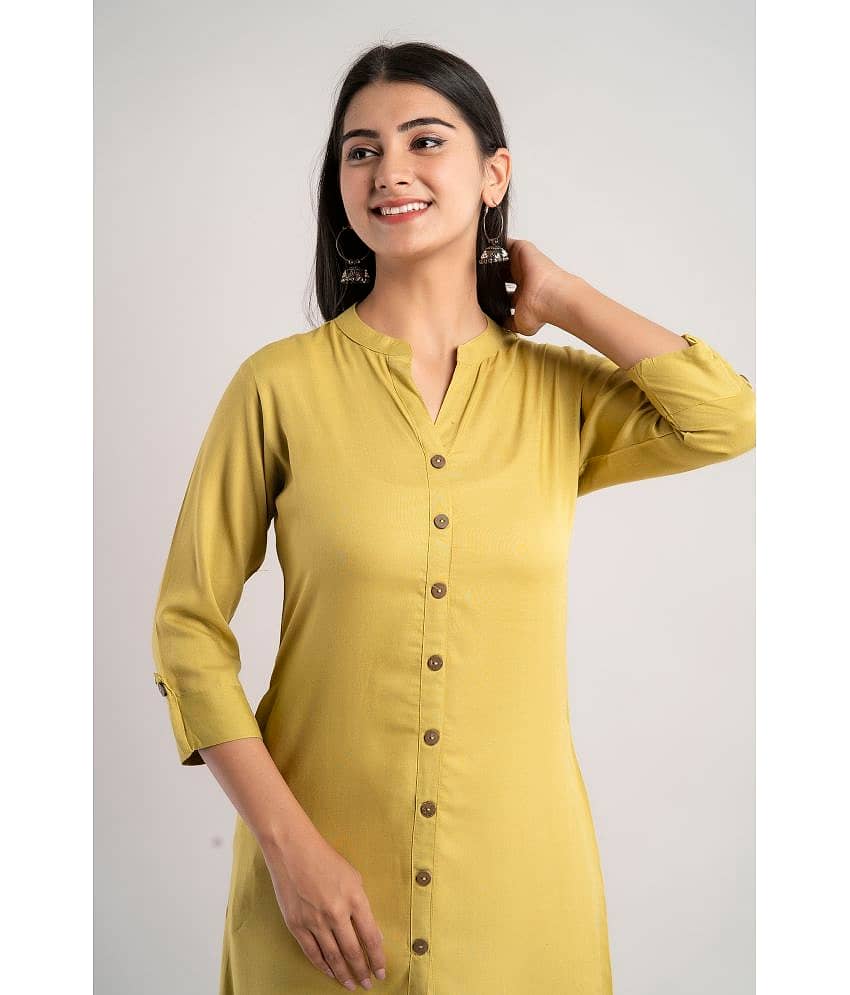 MAUKA - Green Rayon Women's Front Slit Kurti ( Pack of 1 )