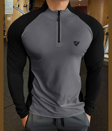 Eyebogler Polyester Regular Fit Colorblock Full Sleeves Men's High Neck T-Shirt - Black ( Pack of 1 )