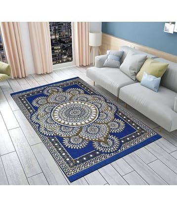 FURNISHING HUT Blue Cotton Carpet Abstract 5x7 Ft