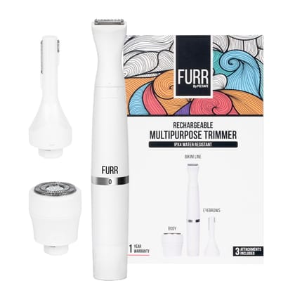 FURR 6-in-1 Multipurpose Trimmer & Shaver with 1 Year Warranty | For Eyebrows, Underarms, Legs & Bikini Line | Water Resistant & 45 Minutes Run Time | C Type Charging | Smooth on all Skin Types