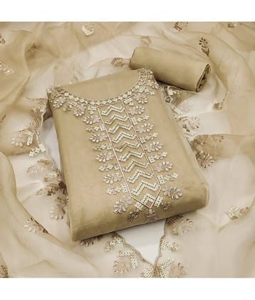 Gazal Fashions Unstitched Organza Embellished Dress Material - White ( Pack of 1 )