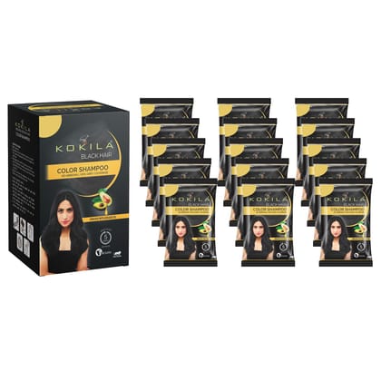 Kokila Unisex Hair Color Shampoo Enriched With Almond Oil in Just 5 Minute, Long-Lasting Instant Hair Color Black Pack of 15 (18ML Each) Kokila Unisex Hair Color Shampoo Enriched With Almond Oil in Just 5 Minute, Long-Lasting Instant Hair Color Black Pac