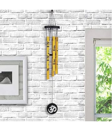 PAYSTORE Feng Shui Metal Wind Chimes with Om Printed on Five Pipes for Good Luck (Golden)