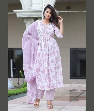 Royal Export Pack of 1 Viscose Printed Nayra Women's Kurti with Dupatta - ( White )