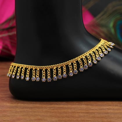 Light Blue Color Rhinestone Anklets (ANK949LBLU)-Length: 26.50 CM x Width: 1.50 CM | / Blue / Brass With Good Quality Gold Plated