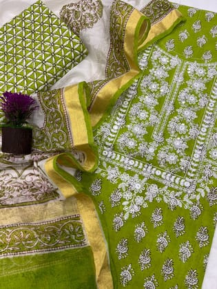 Cotton Work Suit With Kota Silk Dupatta
