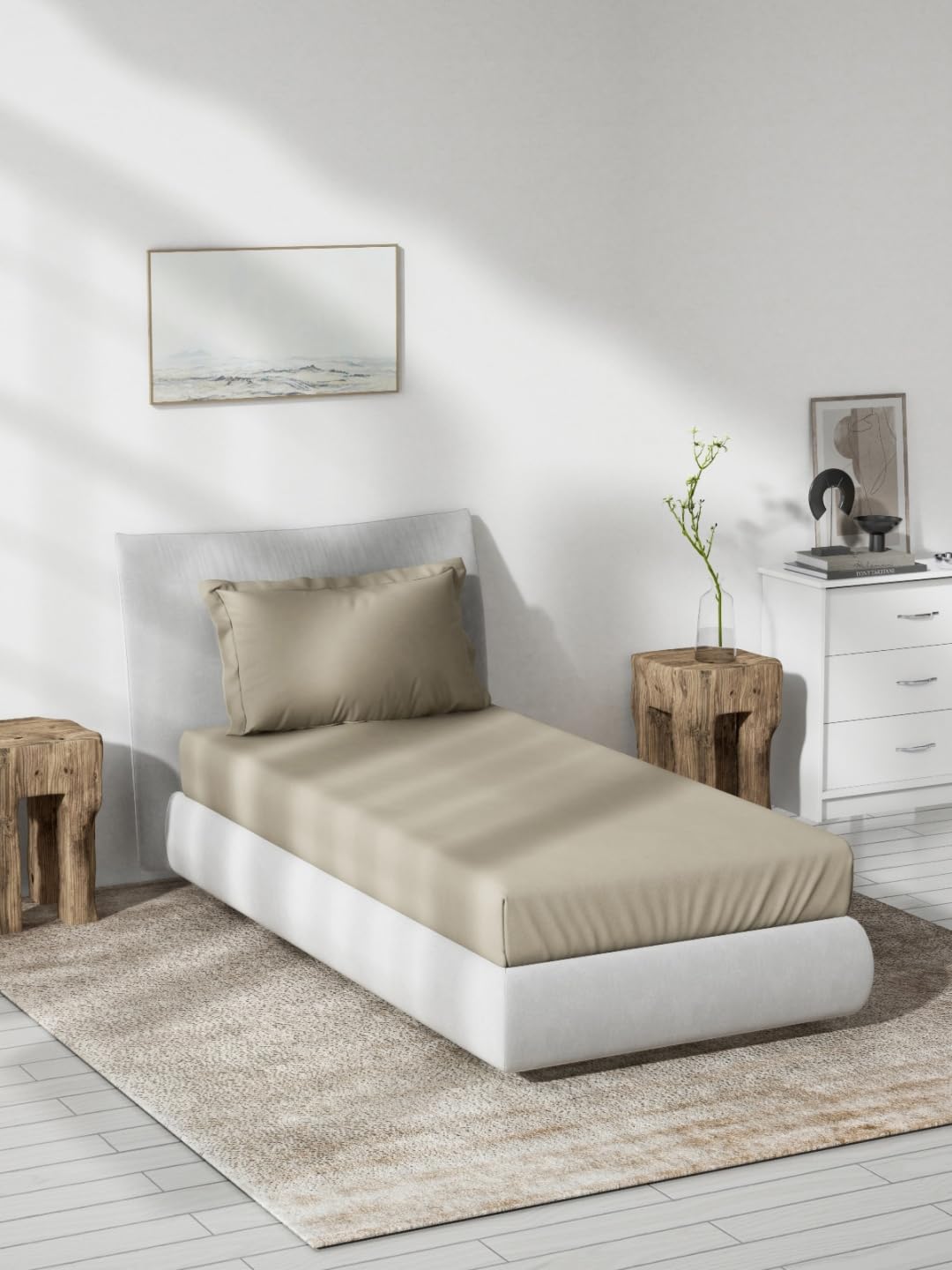 DDECOR - Spectrum Collection 100% Cotton Dyed Pattern 180TC Single Bedsheet|152 CM X 224 CM| - Beige