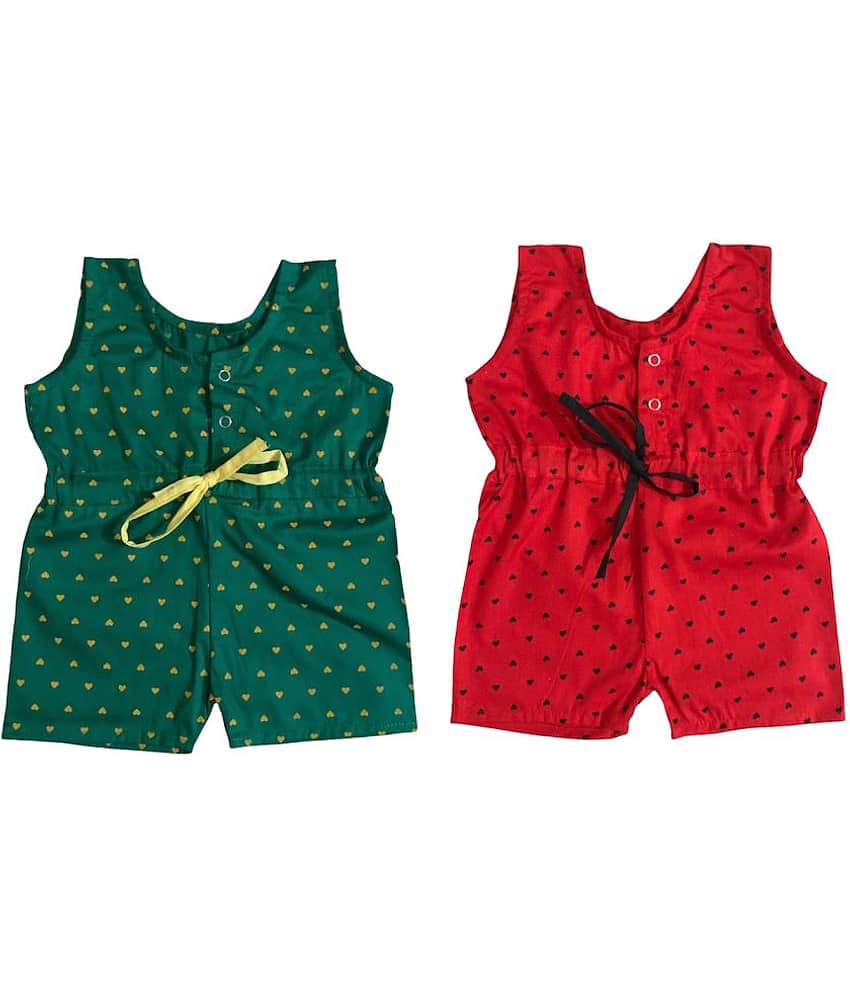 The Creators Red & Black Cotton Rompers For Unisex ( Pack of 2 )