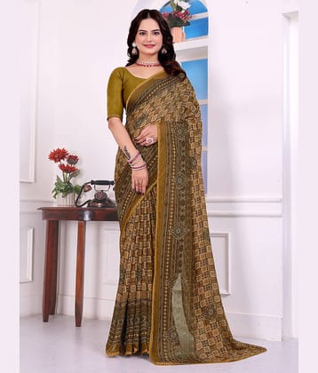 Kanooda Prints Georgette Striped Regular Saree With Unstitched Blouse Piece ( Rani )