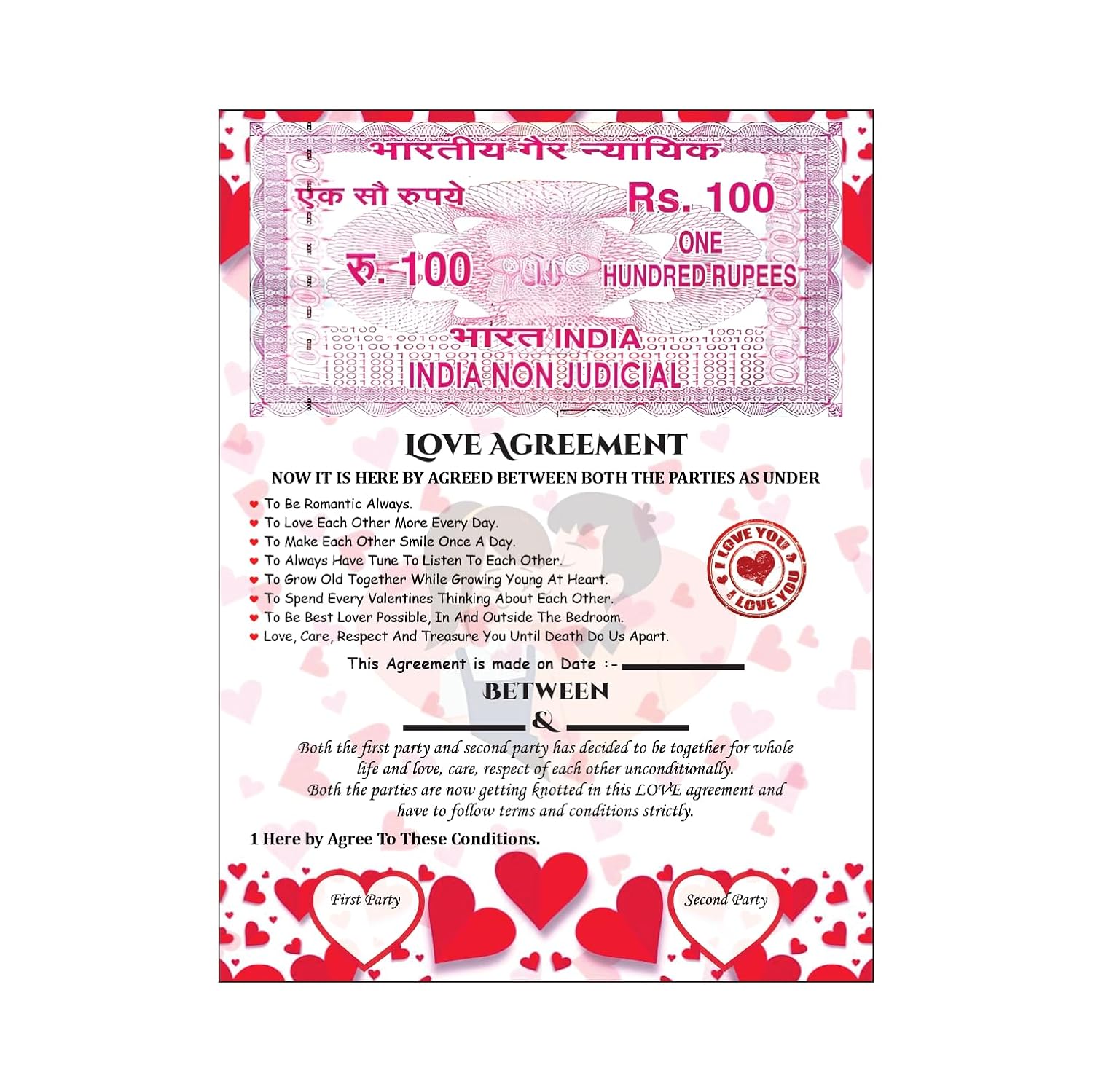 THE MAGICAL GIFTS Love Agreement Certificate Romantic Gift for Boyfriend Girlfriend Husband Wife | Unique Couple Contract for Anniversary Birthday Valentine Proposal (Style6, 12x18)