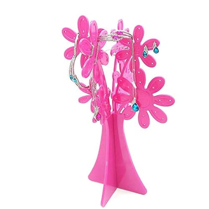 CONNECTWIDE® Chandni flower Tree Jewelry Necklace Stud Earring Holder Organizer Display Rack Tower Stand Tree (Pink)