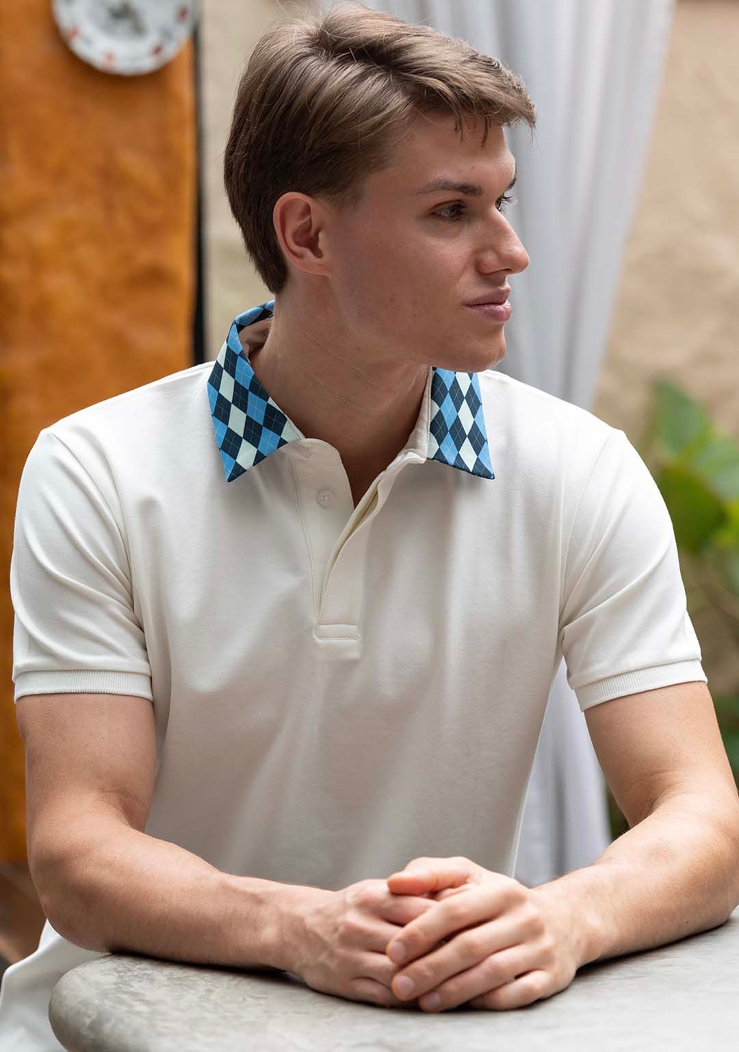 Luxury Polo in Ecru Argyle-S · 38 - 39''