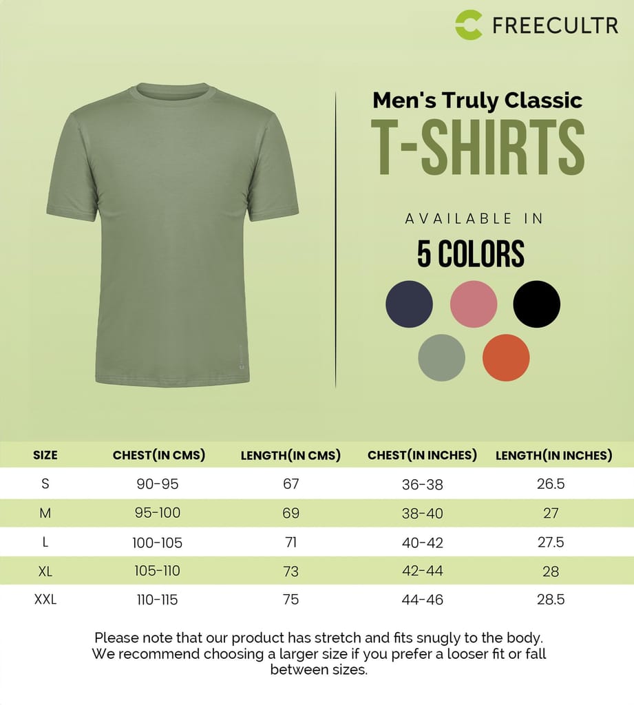 Freecultr Truly Classic Organic Men's Cotton T-Shirt | Solid Round Neck Half Sleeve | Plain Stylish t Shirts | Regular Fit | Casual T Shirt for Man Pack of 1-Moss Green