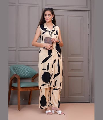 HIGHLIGHT FASHION EXPORT Women Rayon Printed A-line Kurti With Palazzo ( Beige )