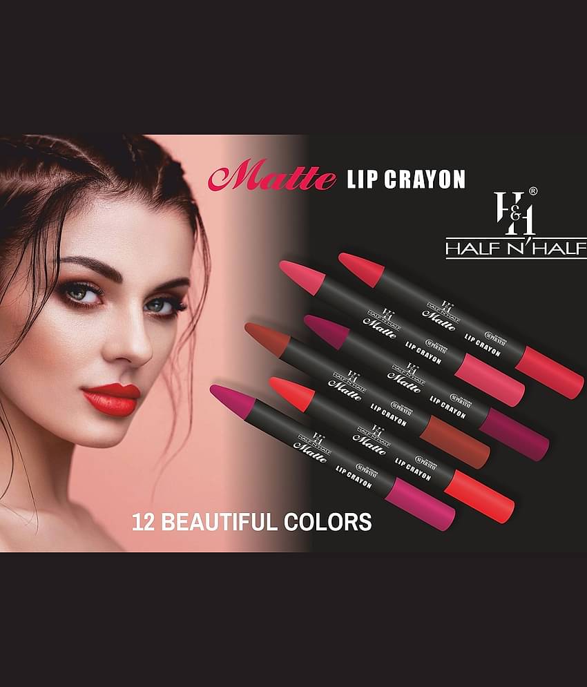 Half N Half Matte Lip Crayon Velvet Soft | Long Lasting | Non-Transfer | 24h Super Stay, 22 Shade (3.5gm)