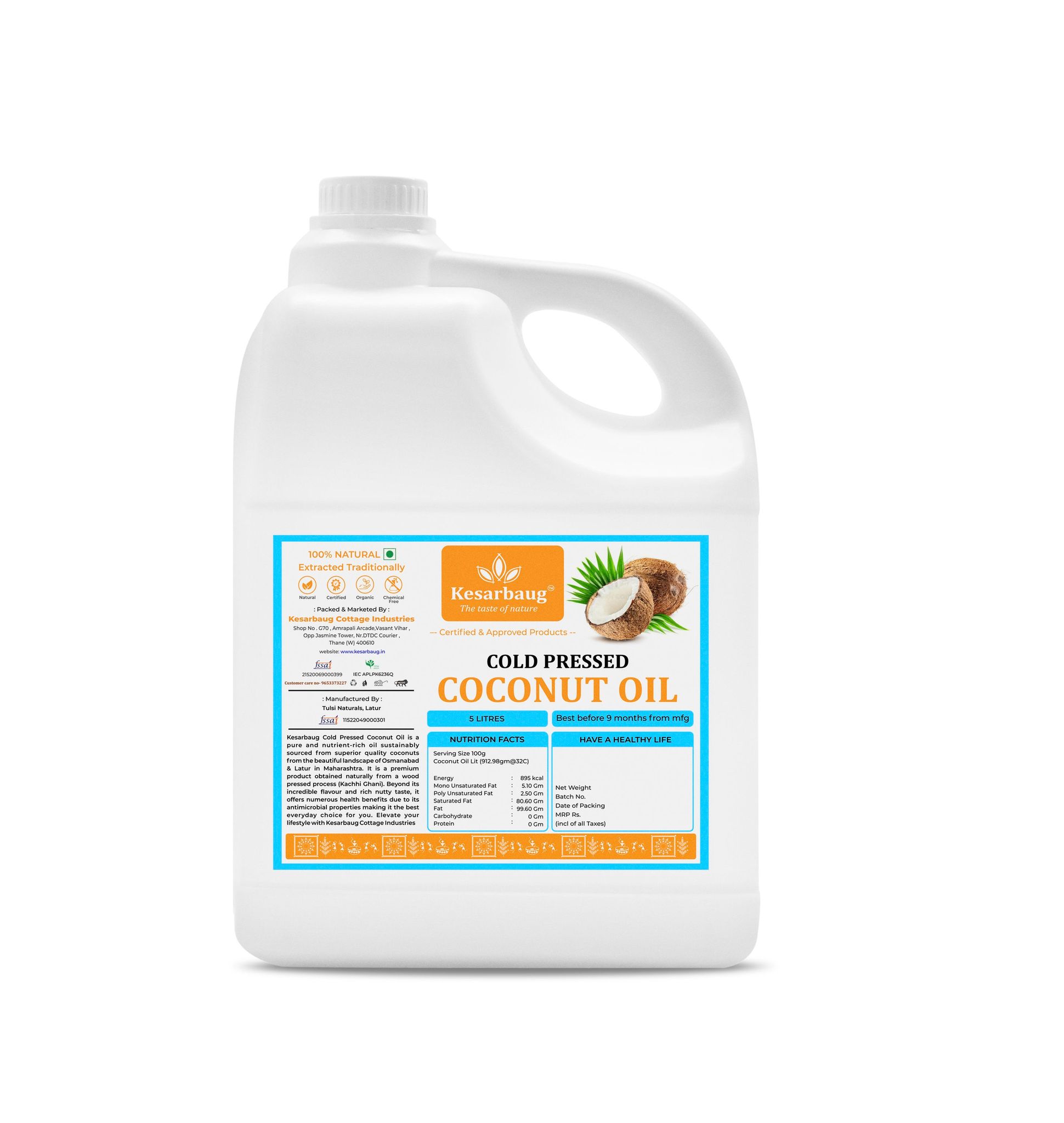 Kesarbaug Coconut Oil, 5 L