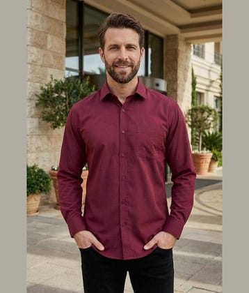 ANAND. Cotton Blend Regular Fit Solids Full Sleeves Men's Casual Shirt - Maroon ( Pack of 1 )