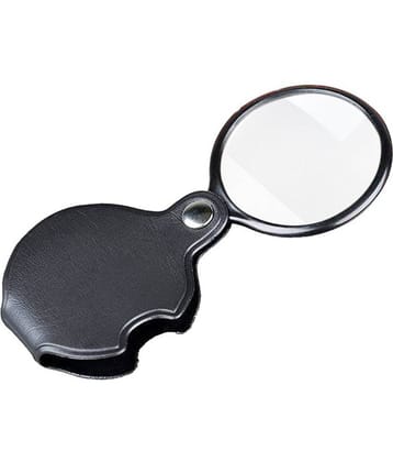 KP2® Pocket Folding Mini 10X Magnifying 60 MM Diameter Magnifier Bigeye Glass Lens Loupe with Rotating Protective Holster for Reading Aid Maps Photographs Documents, Black, Free PU Leather Pouch Case
