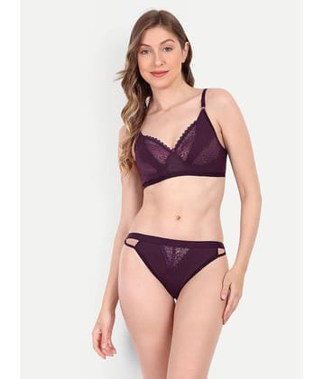 Aprozone Poly Cotton Women's Bra & Panty Set ( Purple ) Lingerie Set