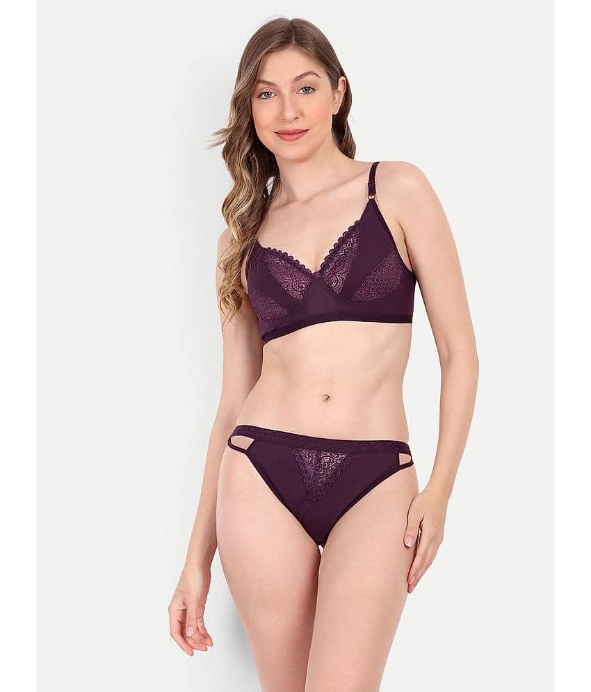 Aprozone Poly Cotton Women's Bra & Panty Set ( Purple ) Lingerie Set