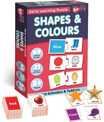Little Berry Shapes & Colours Early Learning Puzzle for Kids | 42 Thick Puzzle Pieces, 21 Self-Correcting 2-Piece Jigsaw Puzzles | 4 in 1 Educational Games for Toddlers, Ages 3 & Up | Gifting, Preschool & Montessori Toy