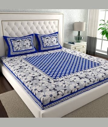 COZYKO Cotton 1 Double Bedsheet with 2 Pillow Covers ( Blue )