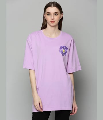 JUNEBERRY Women Cotton Printed Oversized Fit Round Neck T-Shirt ( Purple )
