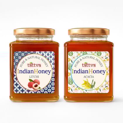IndianHoney Rajasthan Acacia & Litchi Honey Combo (Pack of 2) | Pure & Natural | 1kg (500g Each) | Unprocessed & Unfiltered Natural Sweetener