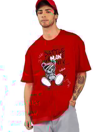Leotude Pack of 1 Cotton Blend Oversized Fit Men's T-Shirt ( Red )