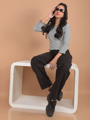 Black Loose Fit Cargo Trousers-30 / Black