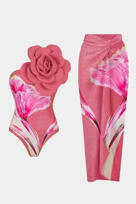 Wella Pink Bow Swimsuit With Sarong-L-XL