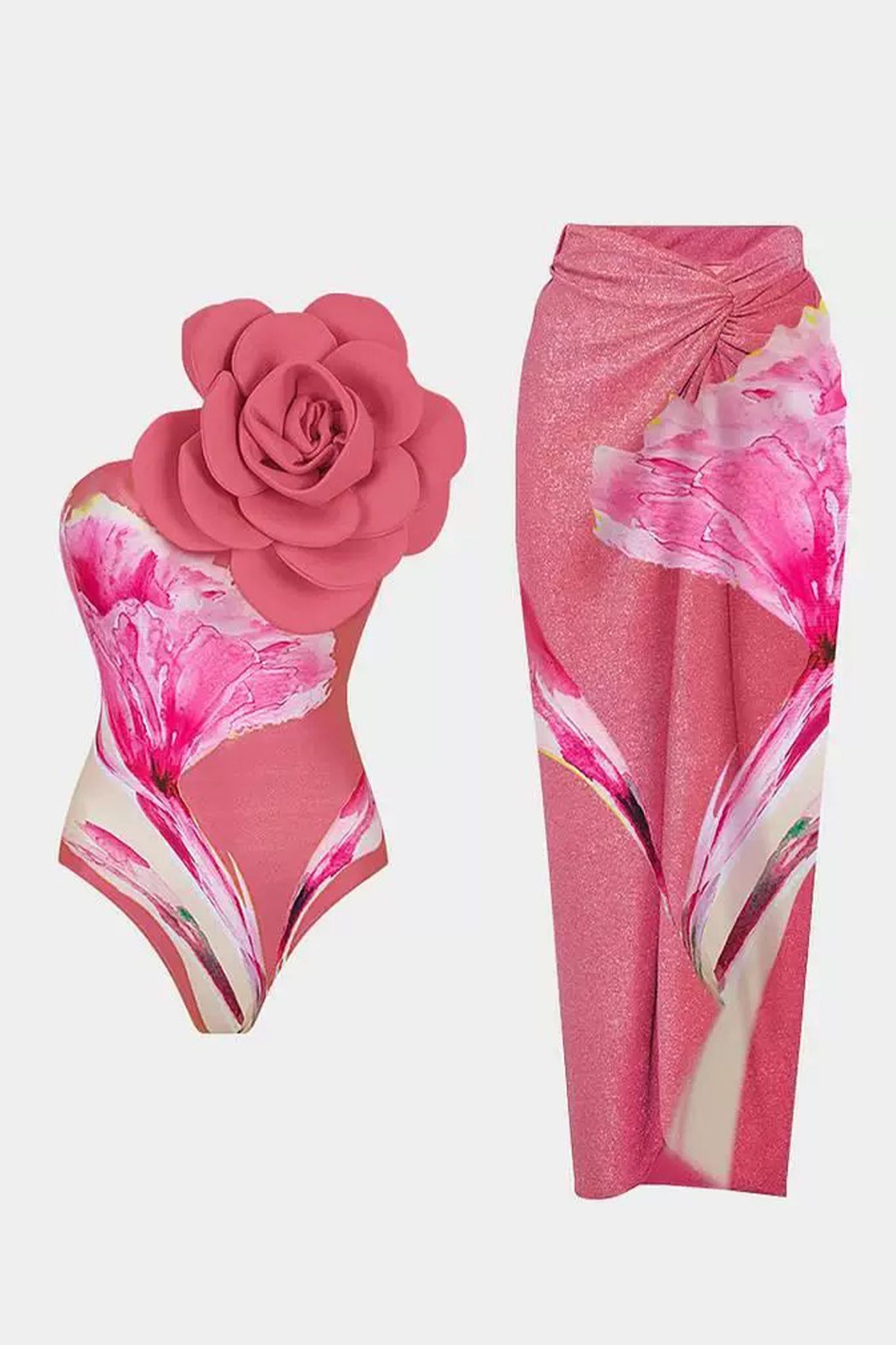 Wella Pink Bow Swimsuit With Sarong-L-XL