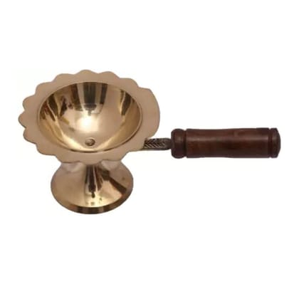 MAYAPURI Brass Aarti Lamp/Camphor Dhoop Stand/Kapoor Diya Holder with Handle