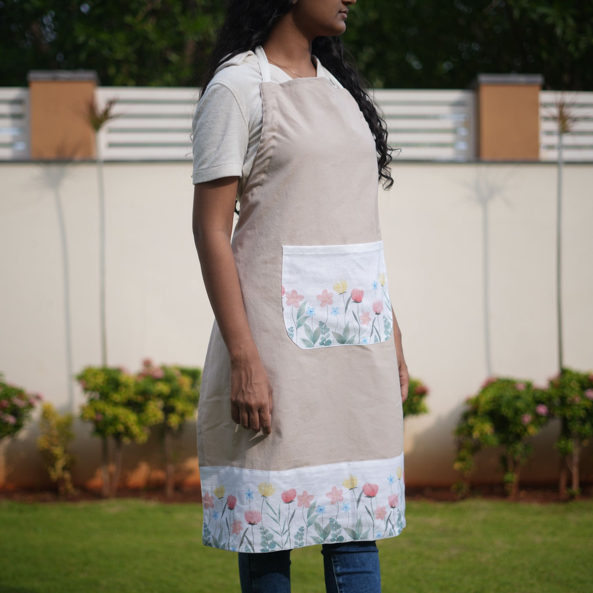 Watercolour blossom apron
