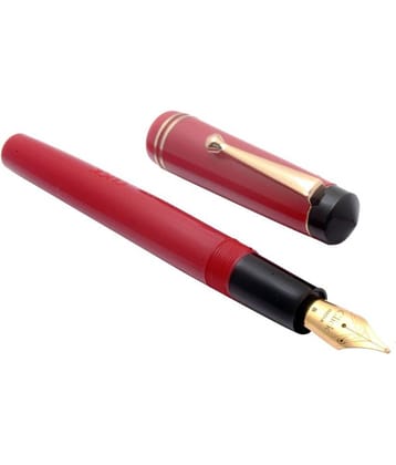 Srpc Click Aristocat Acrylic Red Fountain Pen With Broad Nib 3in1 Ink Filling System Golden Trims