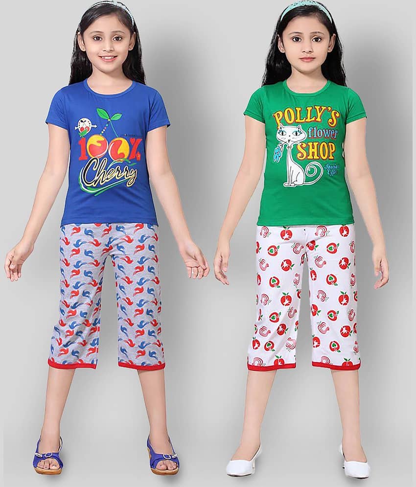 Sini Mini Pack of 2 Girls 100% Cotton Top With Shorts ( Multi )