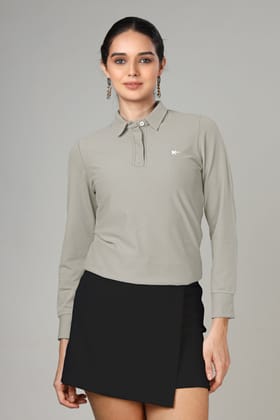 Women's Grey Long Sleeve Polo T-Shirt-S / Grey / PT00039-PLSC00012-NIL-NIL-0.8-THY007-FS002-BT0015-3