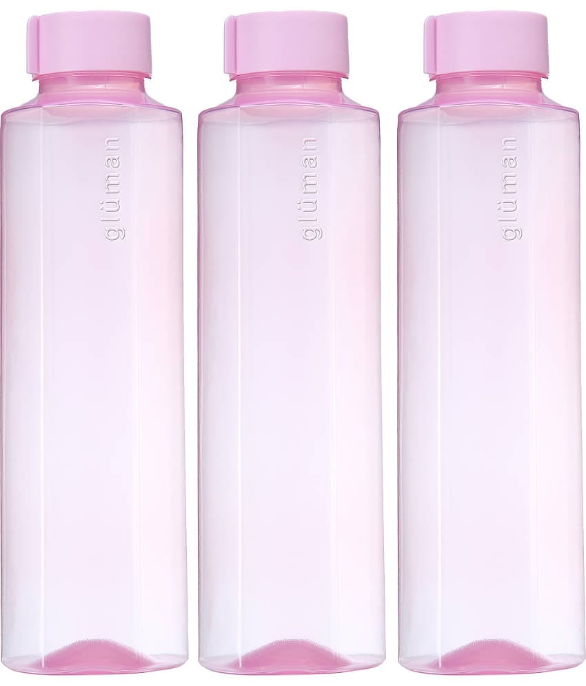 Gluman Fresco Light Pink Plastic Fridge Water Bottle 1000 mL ( Set of 3 )