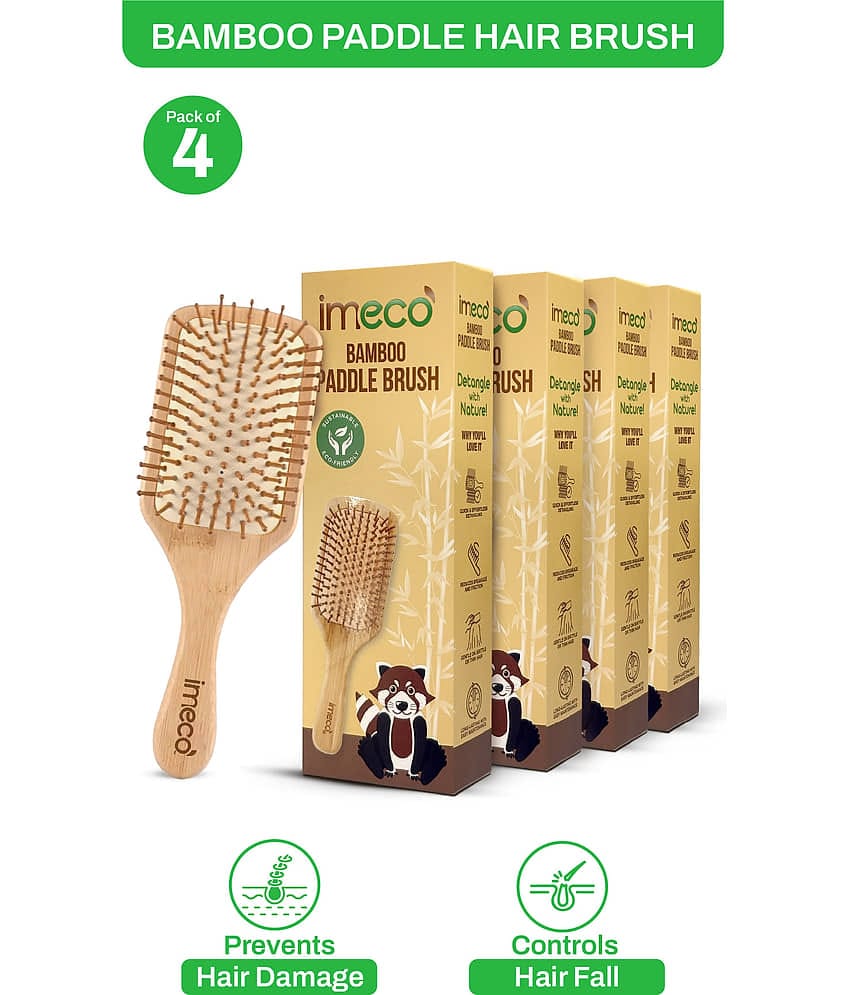 IMECO Wooden Paddle Brush For All Hair Types ( Pack of 4 )