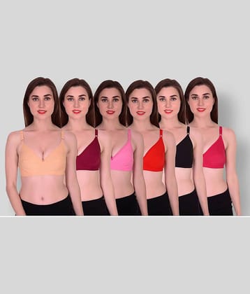 Kiran Enterprises Pack of 6 Cotton Blend Non Padded Women's Everyday Bra ( Multicolor )