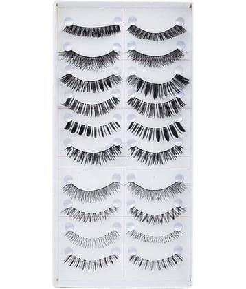 FOK Fake Eyelashes Black 10 Natural False Eyelashes Pack Of 10 Pair 20 g