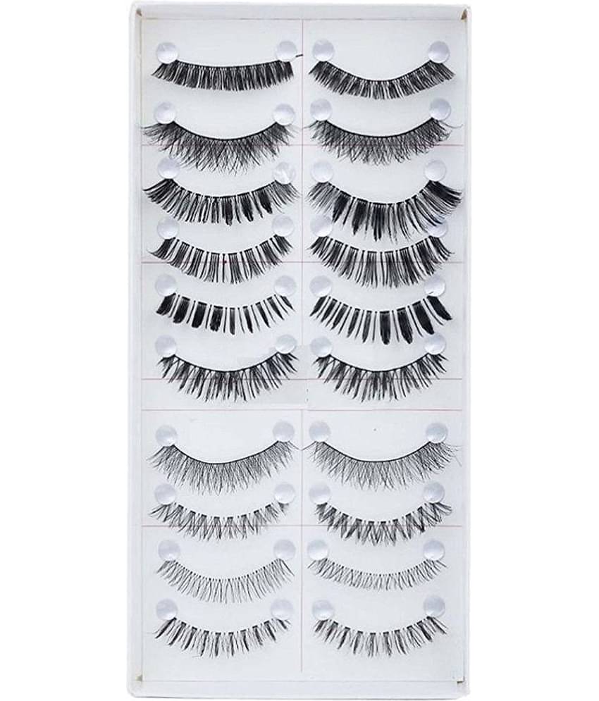 FOK Fake Eyelashes Black 10 Natural False Eyelashes Pack Of 10 Pair 20 g