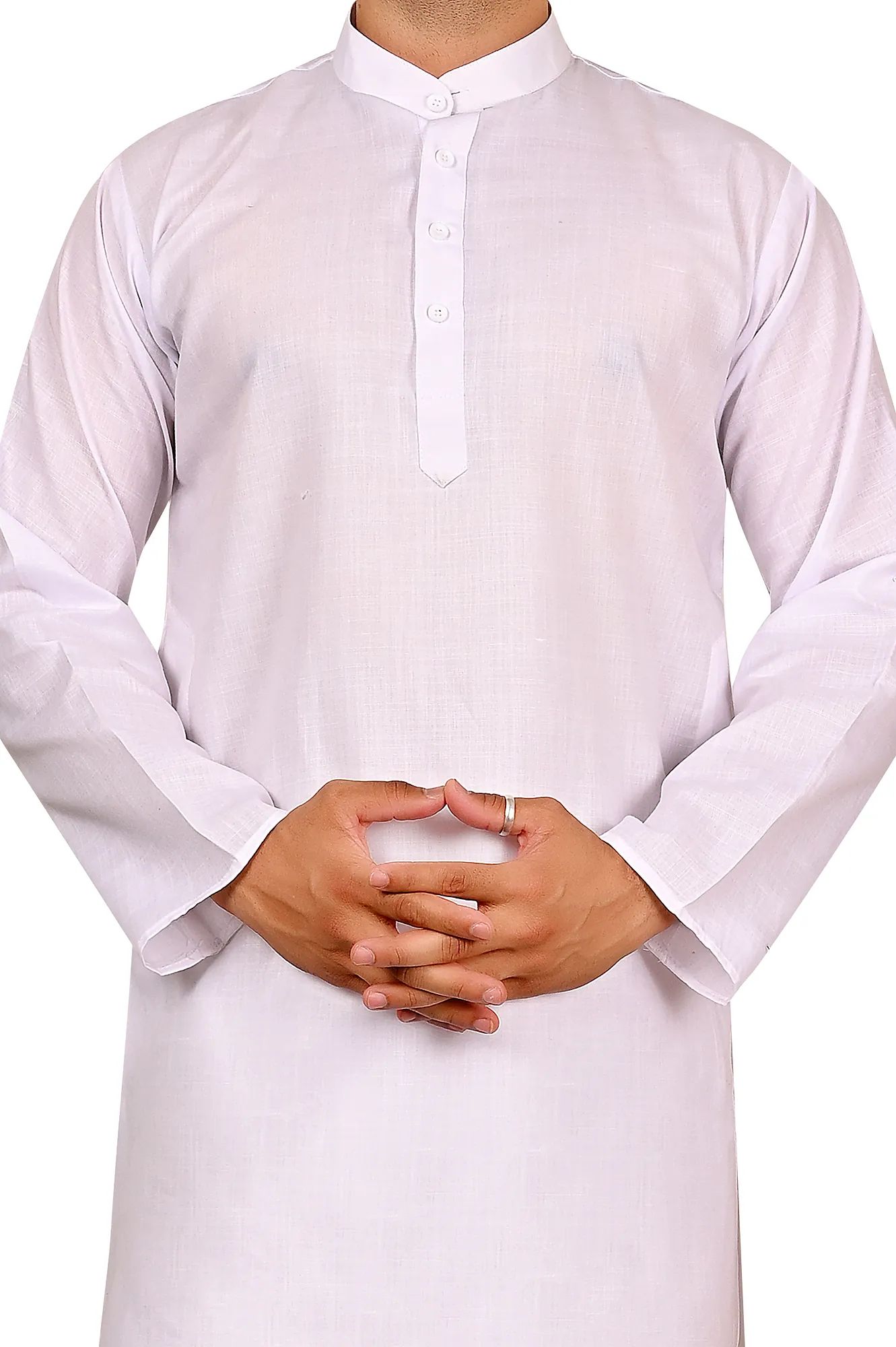 Solid Cotton Kurta Pajama Set For Men (Color - White, Size - 44) by G P International