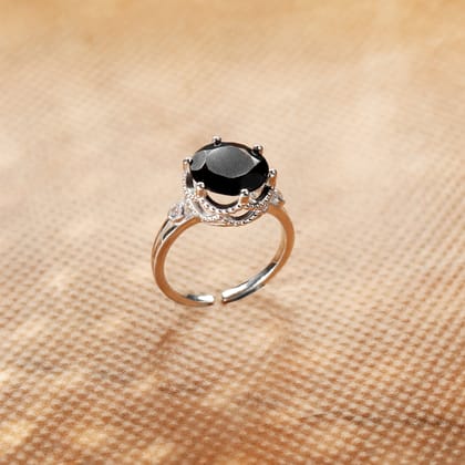 Black Onyx Crown Sterling Silver Ring-Adjustable