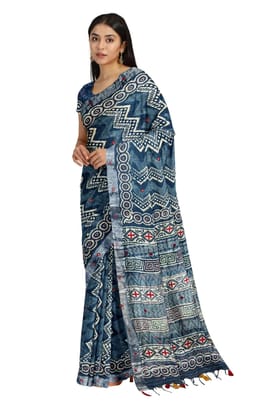 Contemporary Dabu Print Mirror Work Saree