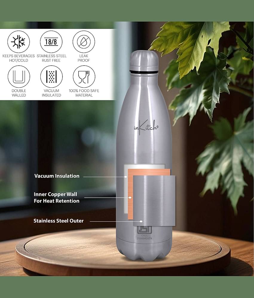 inKitch Double Vacuum Bottle Silver Thermosteel Flask ( 1000 ml )